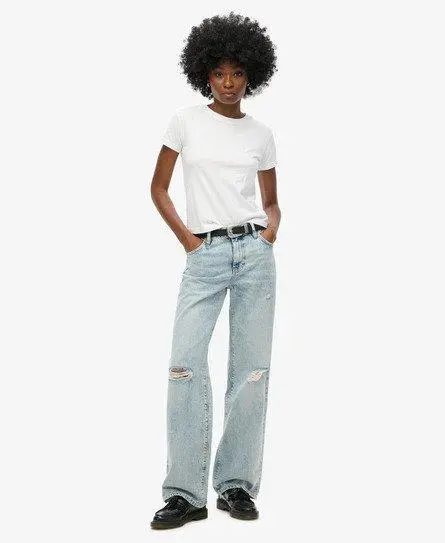 Superdry Women's Mid Rise Wide Leg Jeans Light Blue / Spring Vintage Custom - 