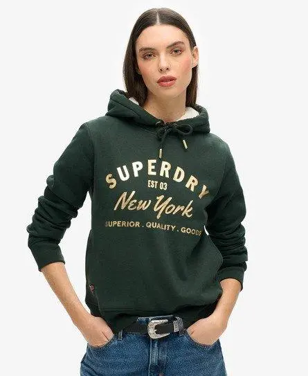 Superdry Women's Luxe Metallic Logo Hoodie Green / Academy Dark Green - 