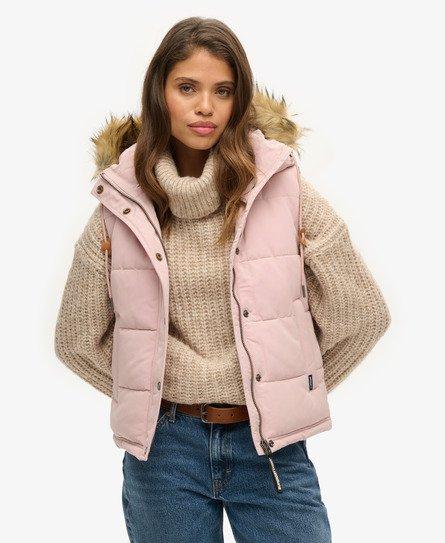 Superdry Women's Everest Faux Fur Puffer Gilet Pink / Pink Blush - 