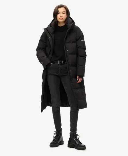 Superdry Women's Hooded Longline Puffer Coat Black - 