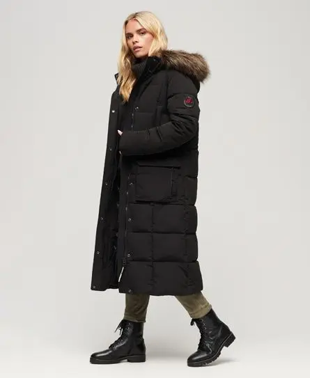 Superdry Women's Everest Longline Puffer Coat Black / Jet Black - 