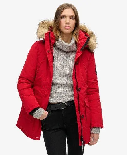 Superdry Women's Everest Faux Fur Hooded Parka Coat Red / Deep Red - 