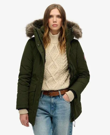 Superdry Women's Everest Faux Fur Hooded Parka Coat Green / Abyss Khaki - 