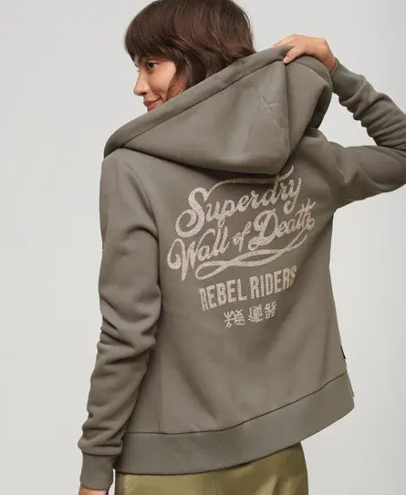 Superdry Women's Custom Embellished Zip Hoodie Grey / Charcoal Grey - 