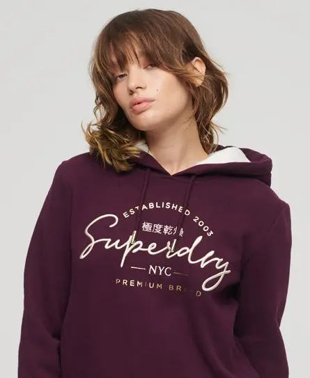 Superdry Women's Luxe Metallic Logo Hoodie Purple / Aubergine - 