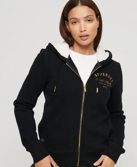 Superdry Women's Luxe Metallic Logo Zip Hoodie Black - 