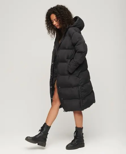 Superdry Women's Hooded Longline Puffer Coat Black - 