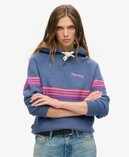 Superdry Women's Rainbow Stripe Logo Hoodie Light Blue / Washed Denim Blue Marl - 