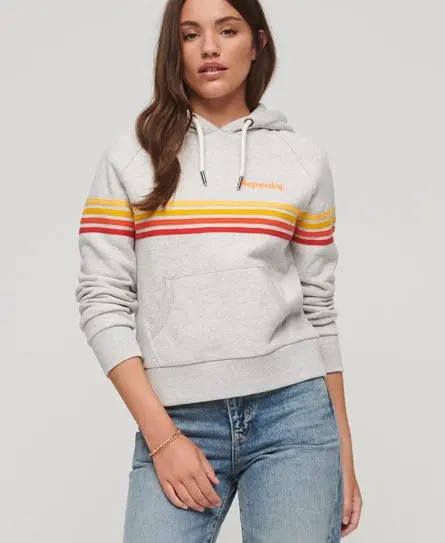 Superdry Women's Rainbow Stripe Logo Hoodie Grey / Birut Grey Marl - 