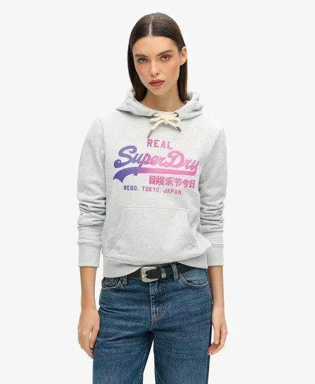 Superdry Women's Tonal Vintage Logo Graphic Hoodie Grey / Flake Grey Marl - 