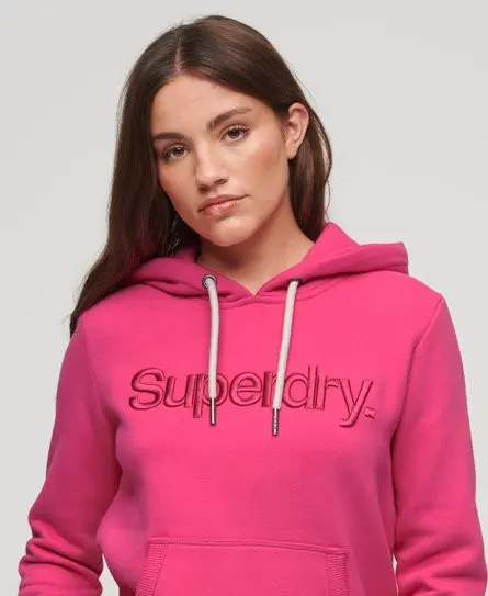 Superdry Women's Tonal Embroidered Logo Hoodie Pink / Raspberry Pink - 