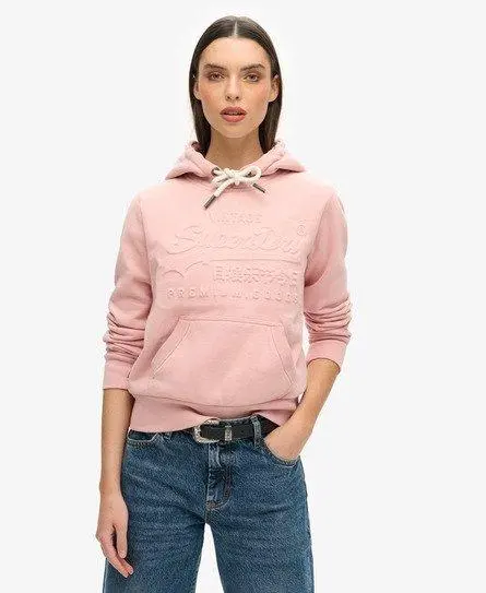 Superdry Women's Embossed Vintage Logo Hoodie Pink / Vintage Blush Pink - 