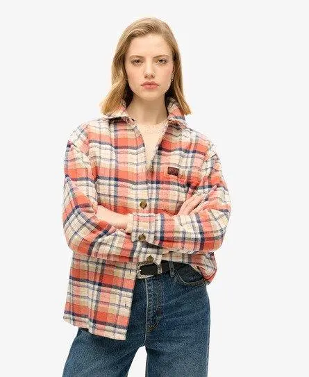 Superdry Women's Check Flannel Overshirt Cream / Ivory & Coral Check - 