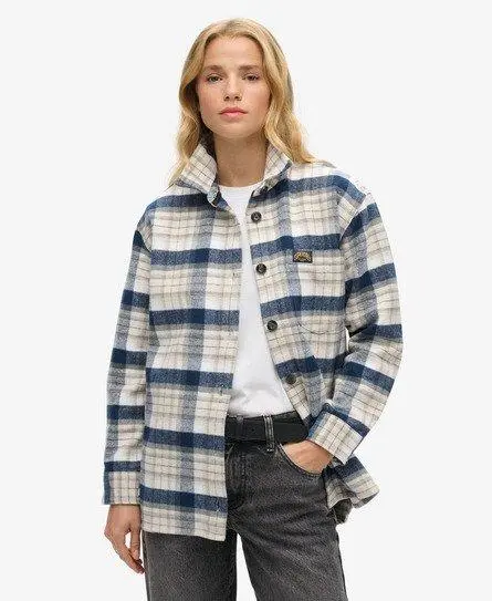 Superdry Women's Check Flannel Overshirt Navy/White / Navy/Ivory Check - 