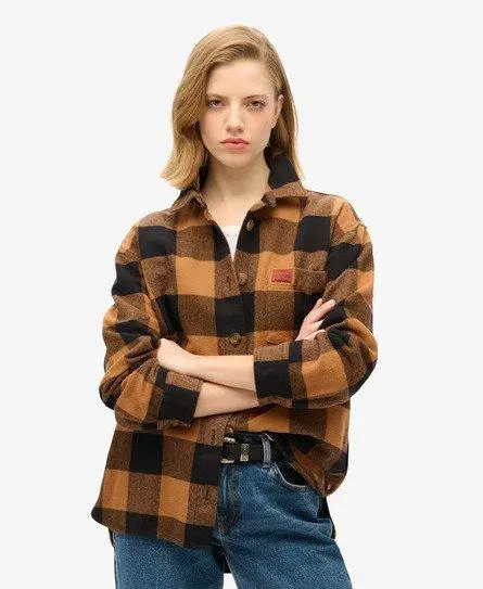 Superdry Women's Check Flannel Overshirt Black / Camel/Black Buffalo Check - 