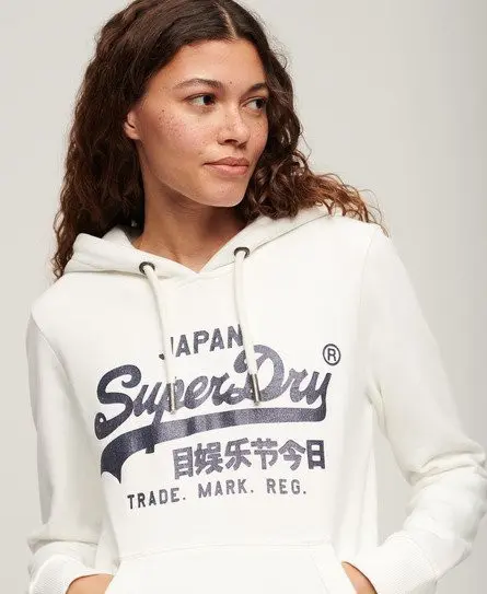 Superdry Women's Metallic Vintage Logo Graphic Hoodie Cream / Ecru - 