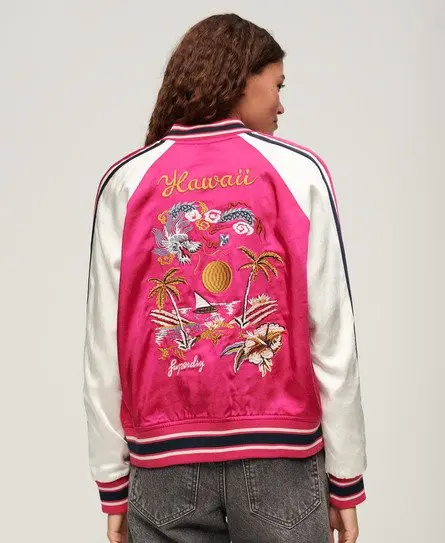 Superdry Women's Suikajan Embroidered Bomber Jacket Pink / Bright Pink - 