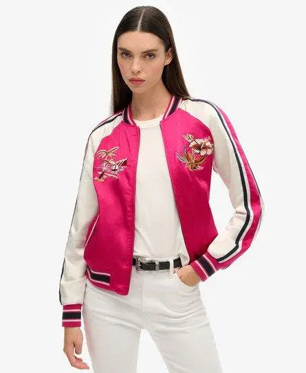 Superdry Women's Suikajan Embroidered Bomber Jacket Pink / Bright Pink - 