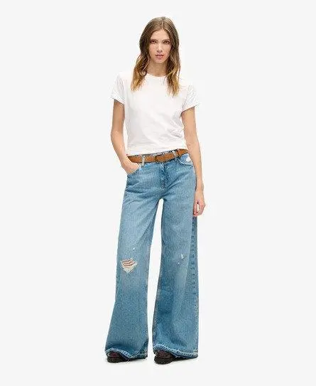 Superdry Women's Raw Hem Wide Leg Flare Jeans Blue / Sun Beach Blue - 