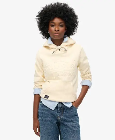 Superdry Women's Embossed Graphic Hoodie Cream / Rice White - 