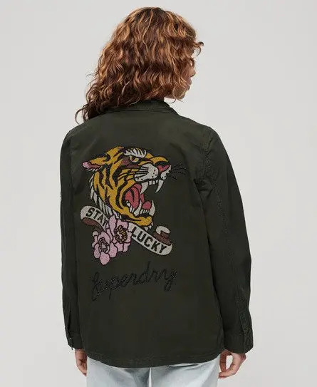 Superdry Women's St Tropez M65 Embellished Military Jacket Green / Surplus Goods Olive Green - 