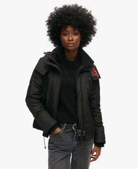 Superdry Ladies Classic Embroidered Hooded Mountain Windbreaker Jacket, Black, 