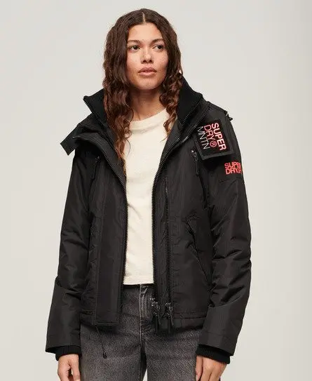 Superdry Ladies Classic Embroidered Hooded Mountain Windbreaker Jacket, Black, 