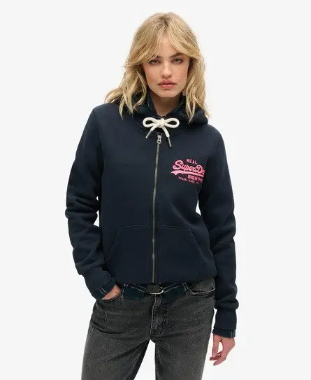 Superdry Women's Neon Graphic Zip Hoodie Navy / Eclipse Navy - 