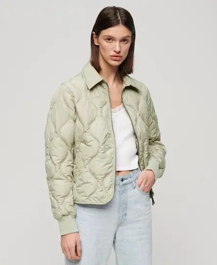 Superdry Ladies Lightweight Quilted Studios Cropped Liner Jacket, Green, 