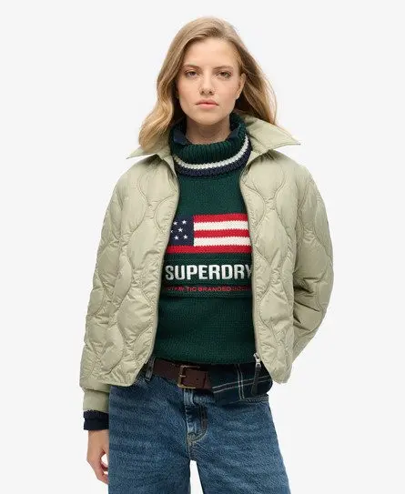 Superdry Ladies Lightweight Quilted Studios Cropped Liner Jacket, Green, 