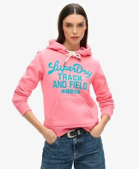 Superdry Women's Varsity Flocked Graphic Hoodie Pink / Fluro Pink - 