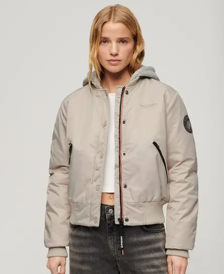 Superdry Women's Hooded Bomber Jacket Beige / Chateau Gray - 