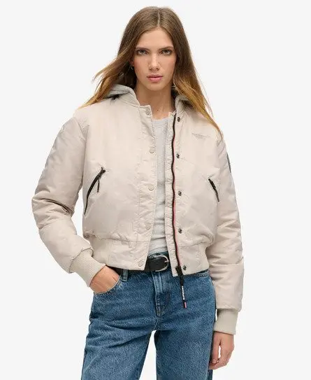 Superdry Women's Hooded Bomber Jacket Beige / Chateau Gray - 