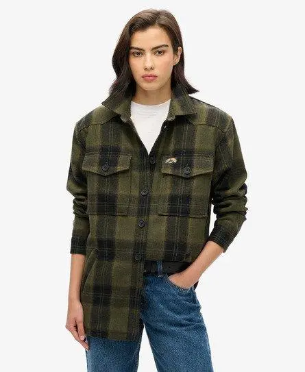 Superdry Women's Borg Check Overshirt Khaki / Roderick Check Olive - 