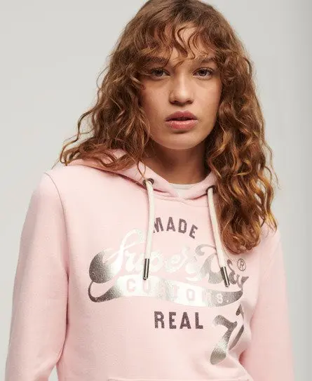 Superdry Women's Reworked Classics Graphic Hoodie Pink / Somon Pink Marl - 