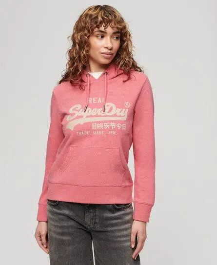 Superdry Ladies Classic Graphic Print Embroidered Vintage Logo Hoodie, Red, 
