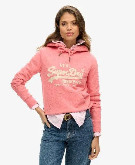 Superdry Women's Embroidered Vintage Logo Graphic Hoodie Red / Coral Red Marl - 