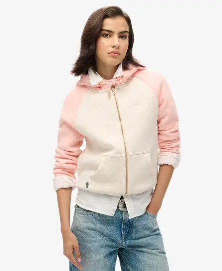 Superdry Women's Essential Baseball Zip Hoodie Pink / Pale Rose Pink/ Light Oat Marl - 