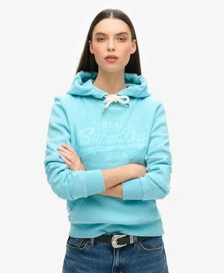 Superdry Ladies Classic Graphic Print Neon Hoodie, Blue, 