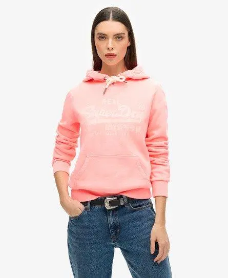 Superdry Ladies Classic Graphic Print Neon Hoodie, Cream, 