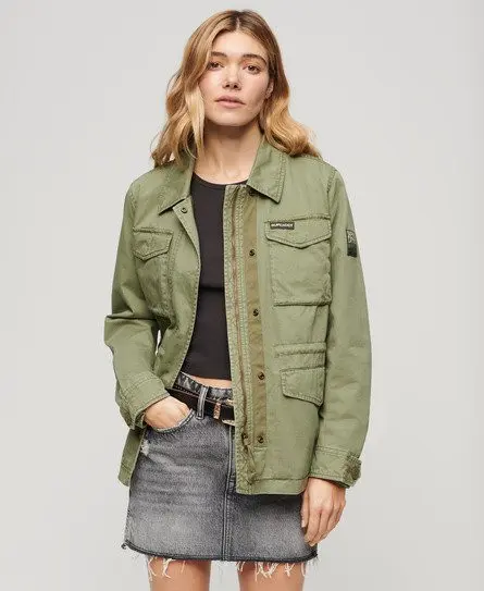 Superdry Ladies Classic Logo Patch Military M65 Jacket, Khaki, 