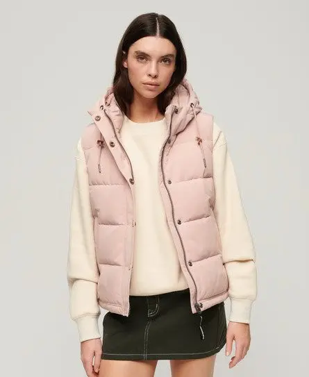 Superdry Women's Everest Hooded Puffer Gilet Pink / Pink Blush - 