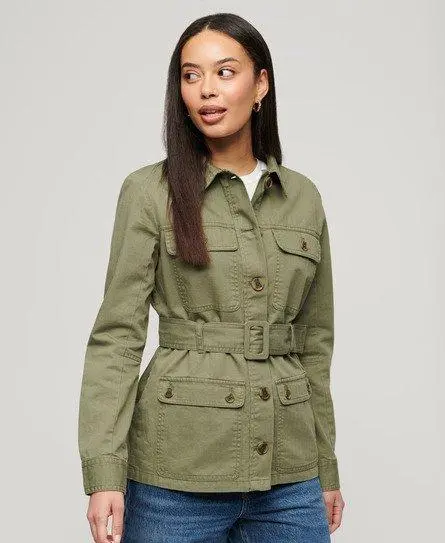 Superdry Ladies Classic Cotton Belted Safari Jacket, Khaki, 