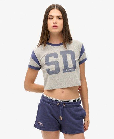 Superdry Ladies Slim Fit Embroidered Logo Essential Shorts, Navy Blue, 