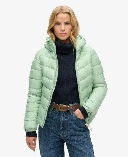 Superdry Women's Hooded Fuji Padded Jacket Green / Sea Green - 