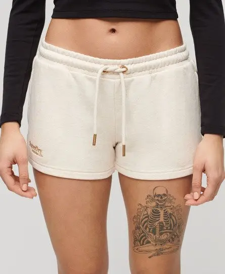 Superdry Ladies Slim Fit Embroidered Logo Essential Shorts, Beige, 