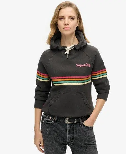 Superdry Women's Rainbow Stripe Logo Hoodie Black / Washed Black - 