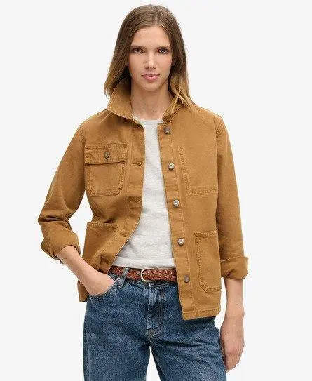 Superdry Women's Canvas Chore Jacket Brown / Denim Co Tobacco Brown - 