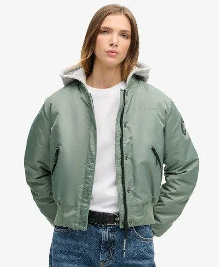 Superdry Women's Hooded Bomber Jacket Green / Laurel Khaki - 