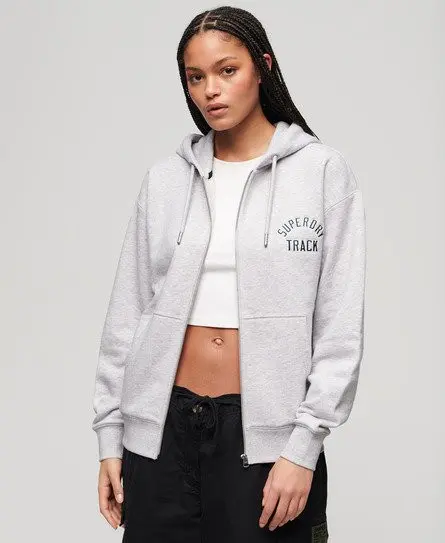 Superdry Ladies Embroidered Logo College Boyfriend Zip Hoodie, Grey, 